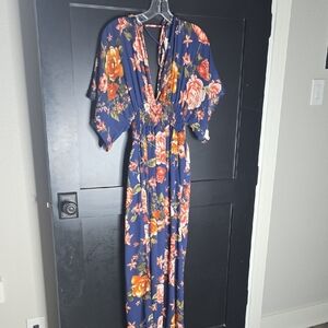 Promesa Navy and Orange Floral Maxi Dress